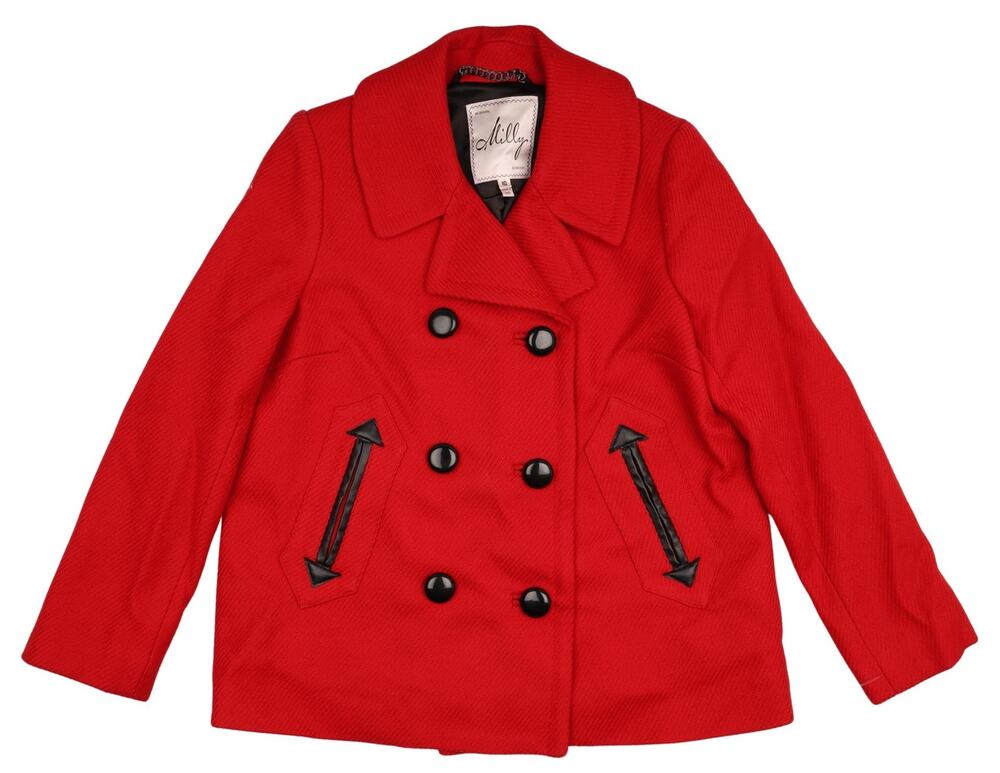 Milly New York Red Wool Womens Front Buttons With Pocket Pea Coat Jacket Size 10